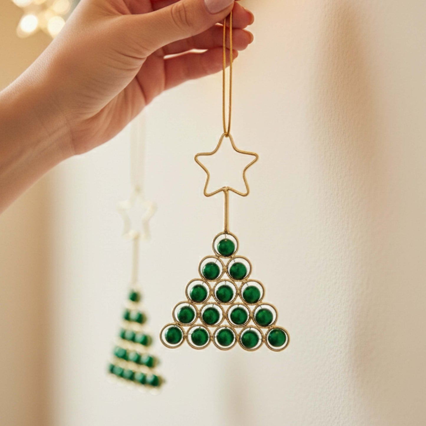 Green Beaded Christmas Tree Hanging Ornament - Pack of 2 KaariTales