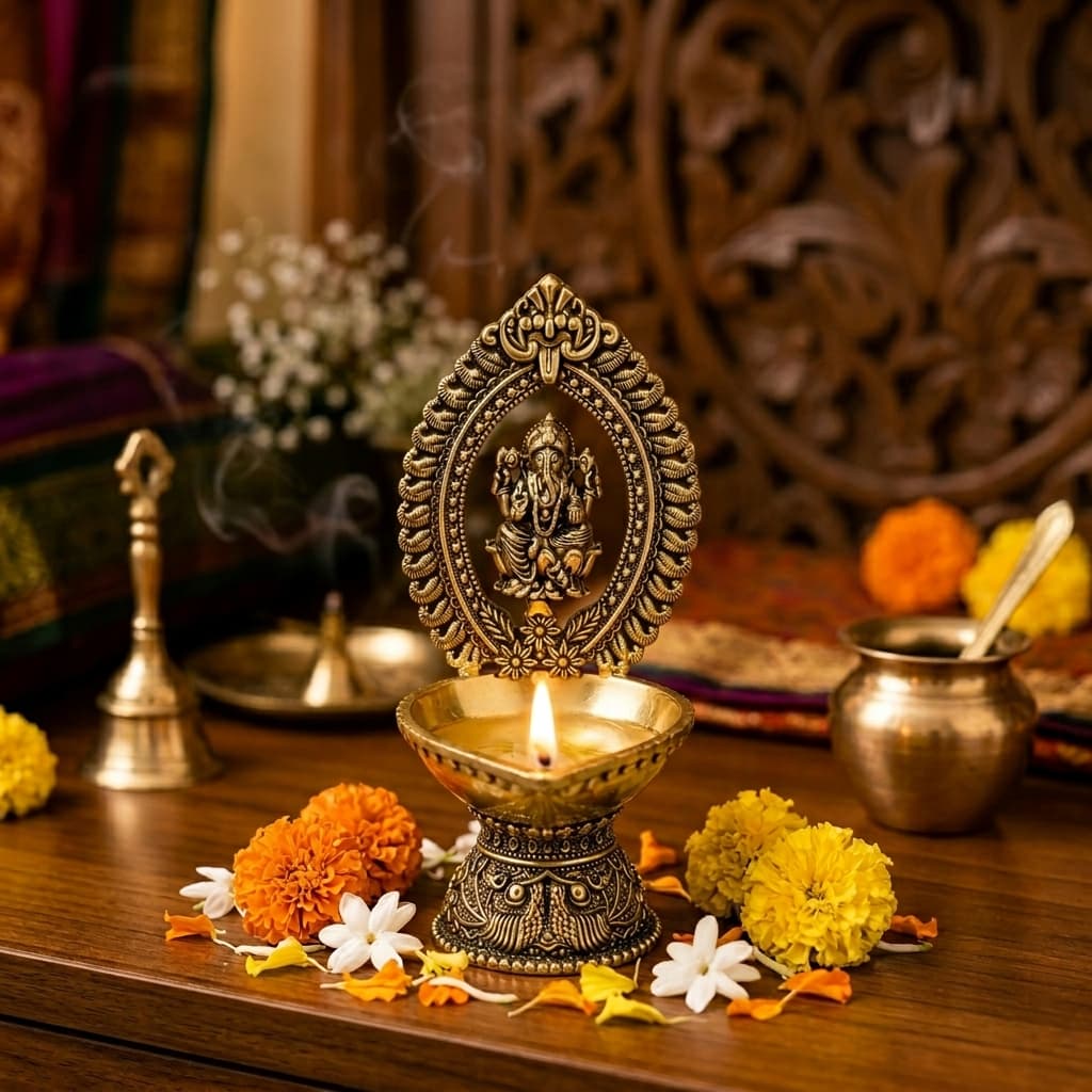 Temple Brass Ganesha Diya