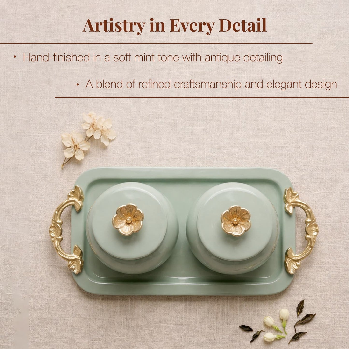 Mint Bloom Canister and Tray Duo