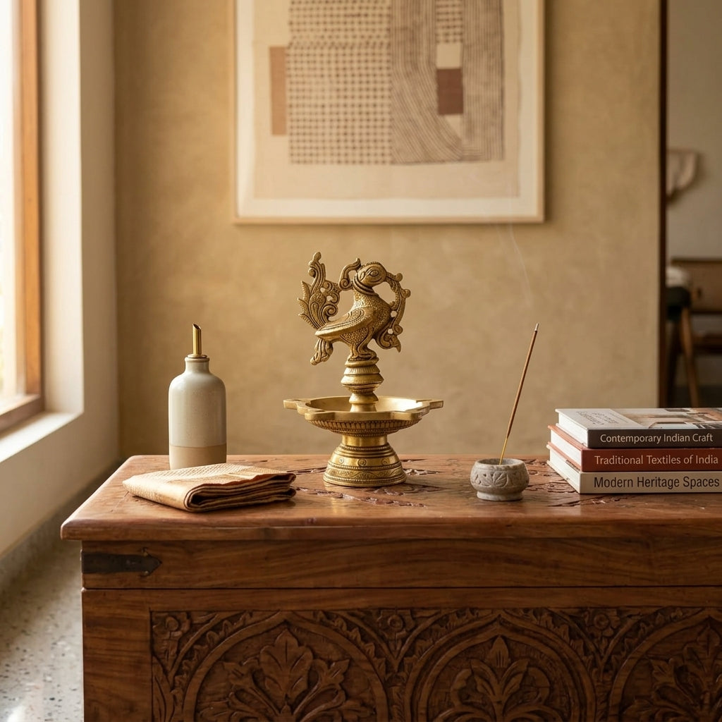Peacock Grace Heritage Brass Diya