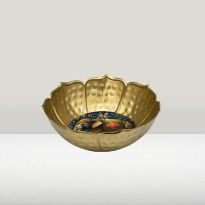 Hammered Golden Lotus Urli with Elephant