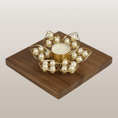 Golden Wire & Pearl Lotus T-Light Holder