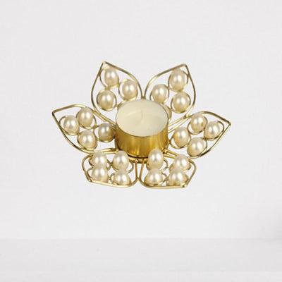 Golden Wire & Pearl Lotus T-Light Holder