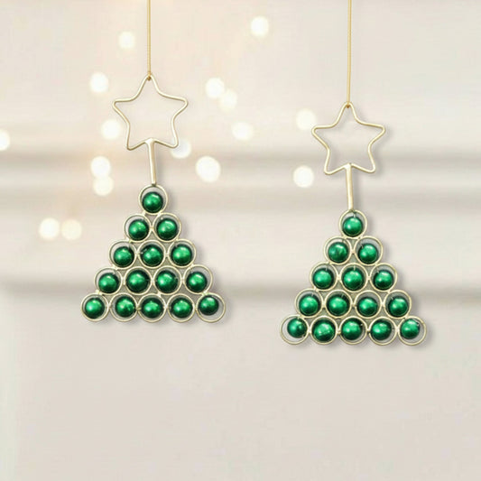 Green Beaded Christmas Tree Hanging Ornament - Pack of 2 KaariTales