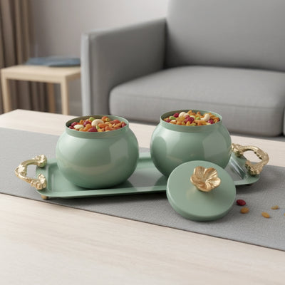 Mint Bloom Canister and Tray Duo