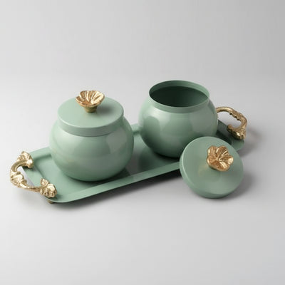 Mint Bloom Canister and Tray Duo