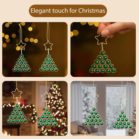 Green Beaded Christmas Tree Hanging Ornament - Pack of 2 KaariTales