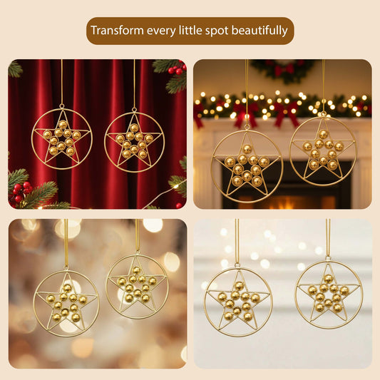 Gold Beaded Star Hanging Ornament - Pack of 2 KaariTales