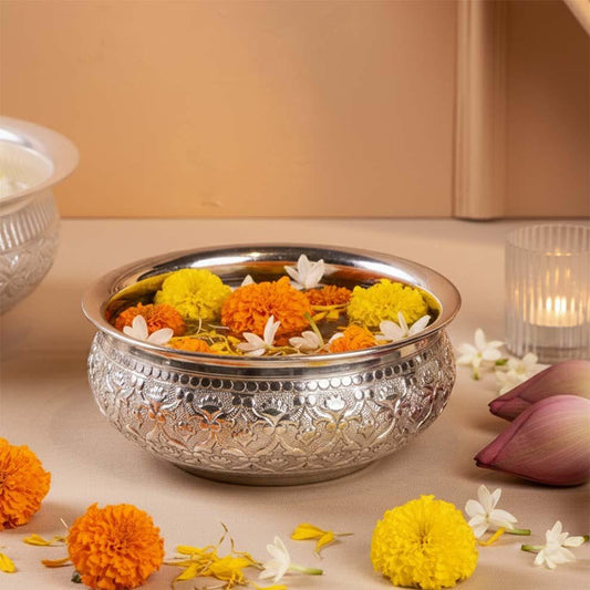 Silver Glow Urli – Timeless Festive Centerpiece - KaariTales