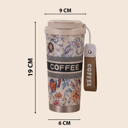 Floral Insulated Coffee Travel Tumbler with Lid - Beige