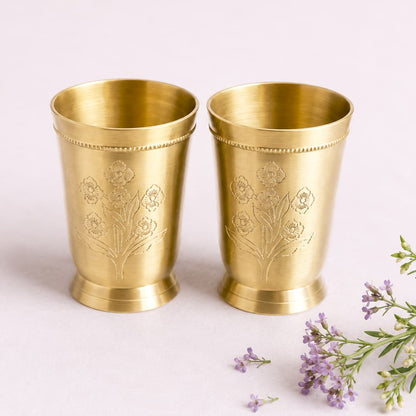 Brass Bloom Engraved Glasses – Set of 2