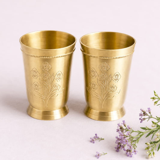 Brass Bloom Engraved Glasses – Set of 2
