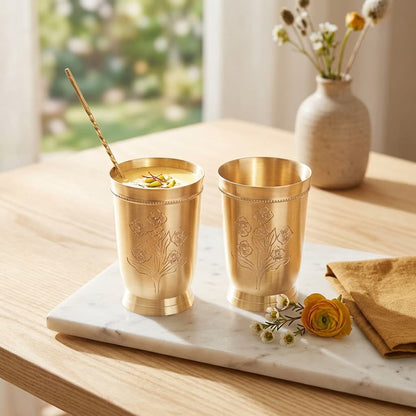 Brass Bloom Engraved Glasses – Set of 2