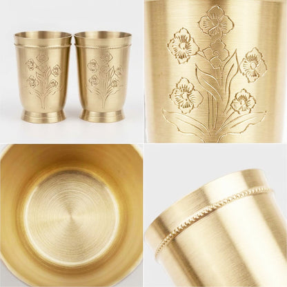 Brass Bloom Engraved Glasses – Set of 2