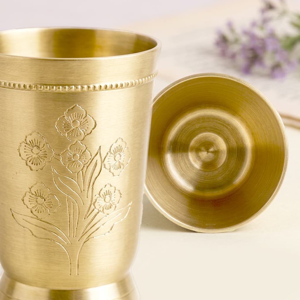 Brass Bloom Engraved Glasses – Set of 2