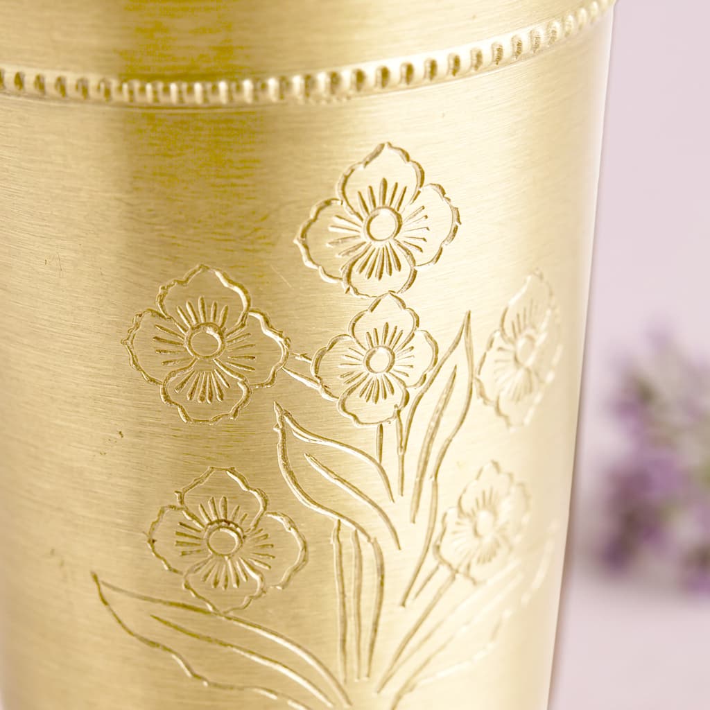 Brass Bloom Engraved Glasses – Set of 2