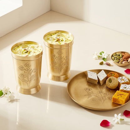 Brass Bloom Engraved Glasses – Set of 2