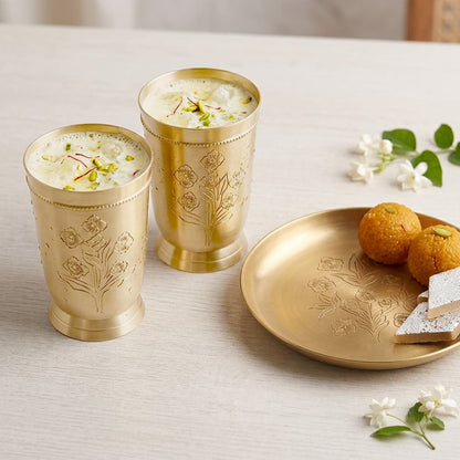 Brass Bloom Engraved Glasses – Set of 2