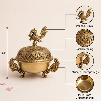 Brass stand for Heritage Loban incense from KaariTales, showcasing a decorative holder with intricate design details.