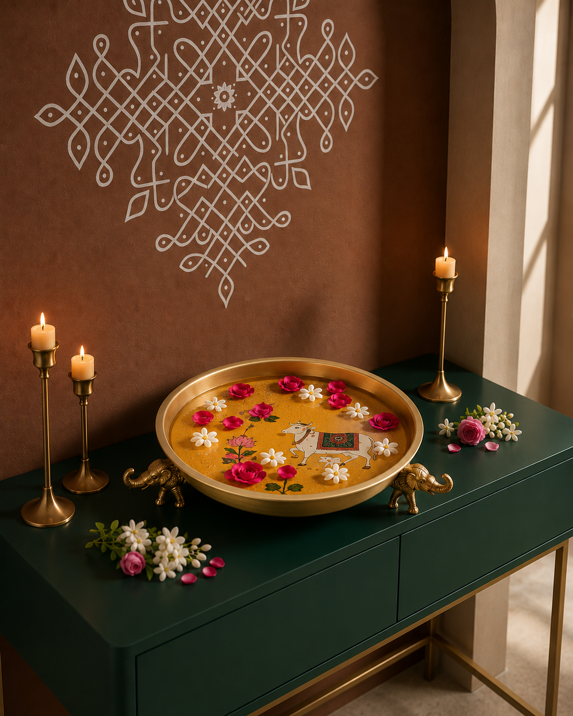 Kamadhenu Pichwai Decorative Metal Urli