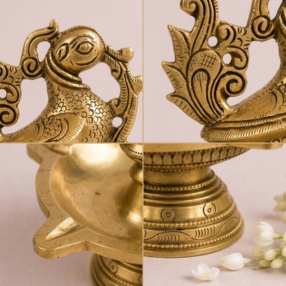 Pichwai Heritage Elephant Urli & Peacock Diya Combo