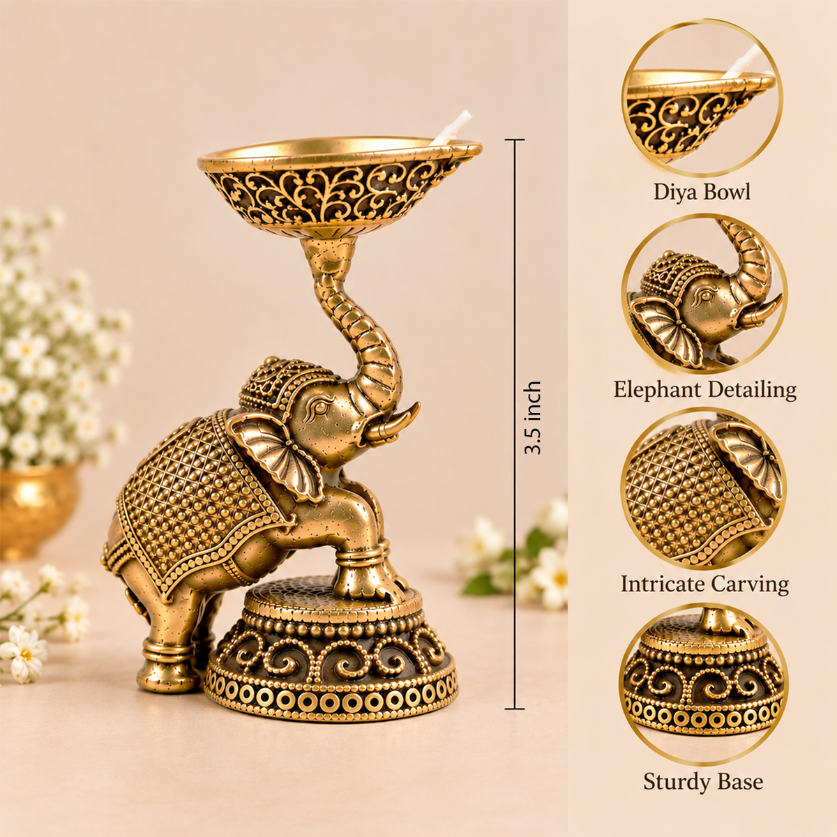 Gajraj Twin Brass Diyas| Traditional Brass Decorative Diyas for Decoration &amp; Gifting
