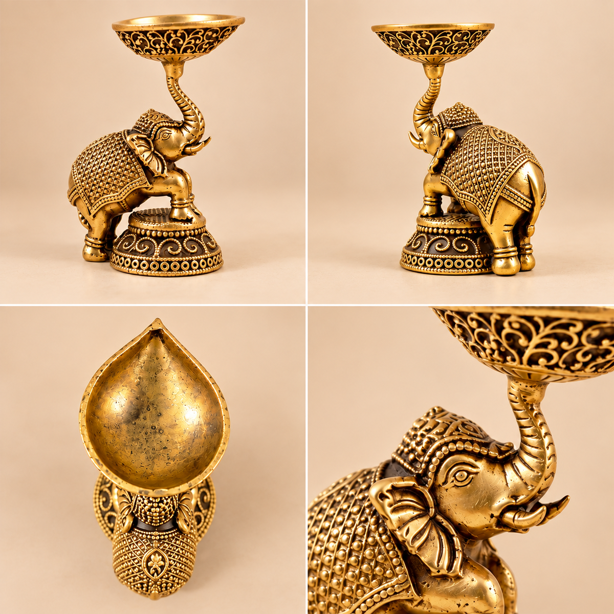 Gajraj Twin Brass Diyas| Traditional Brass Decorative Diyas for Decoration &amp; Gifting