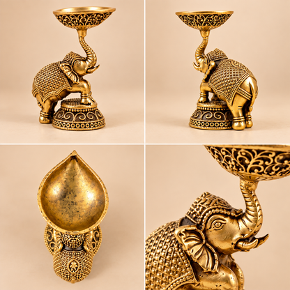 Gajraj Twin Brass Diyas| Traditional Brass Decorative Diyas for Decoration &amp; Gifting