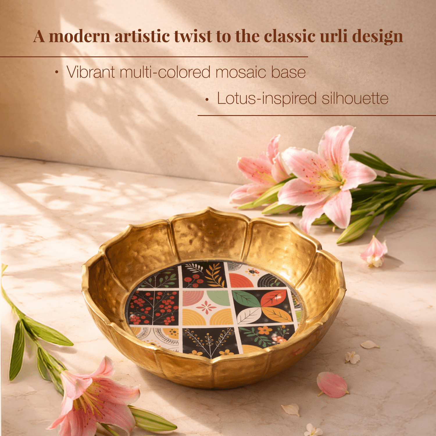 Golden Blossom Mosaic Urli - KaariTales