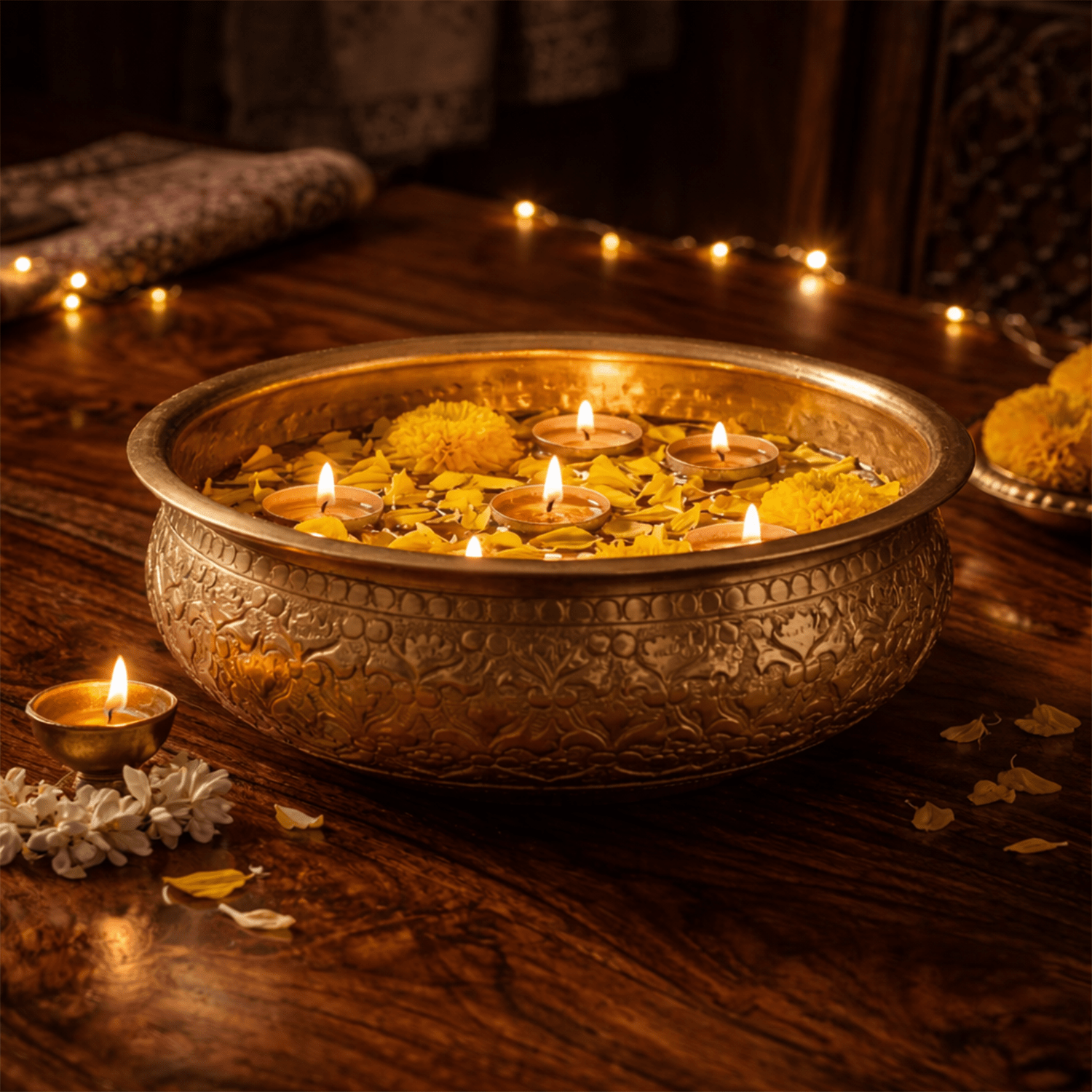 Golden Glow Urli – Timeless Festive Centerpiece - KaariTales