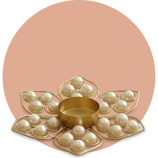 Golden Wire & Pearl Lotus T-Light Holder