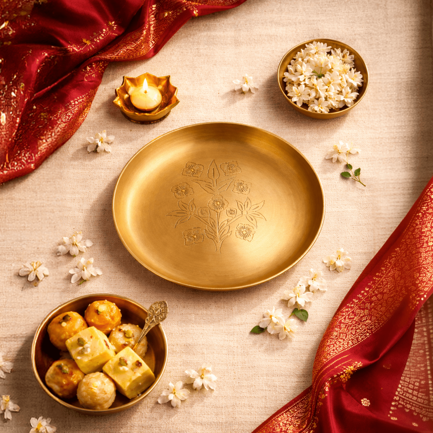 Hand - Engraved Brass Bloom Plate (Pack of 2) - KaariTales