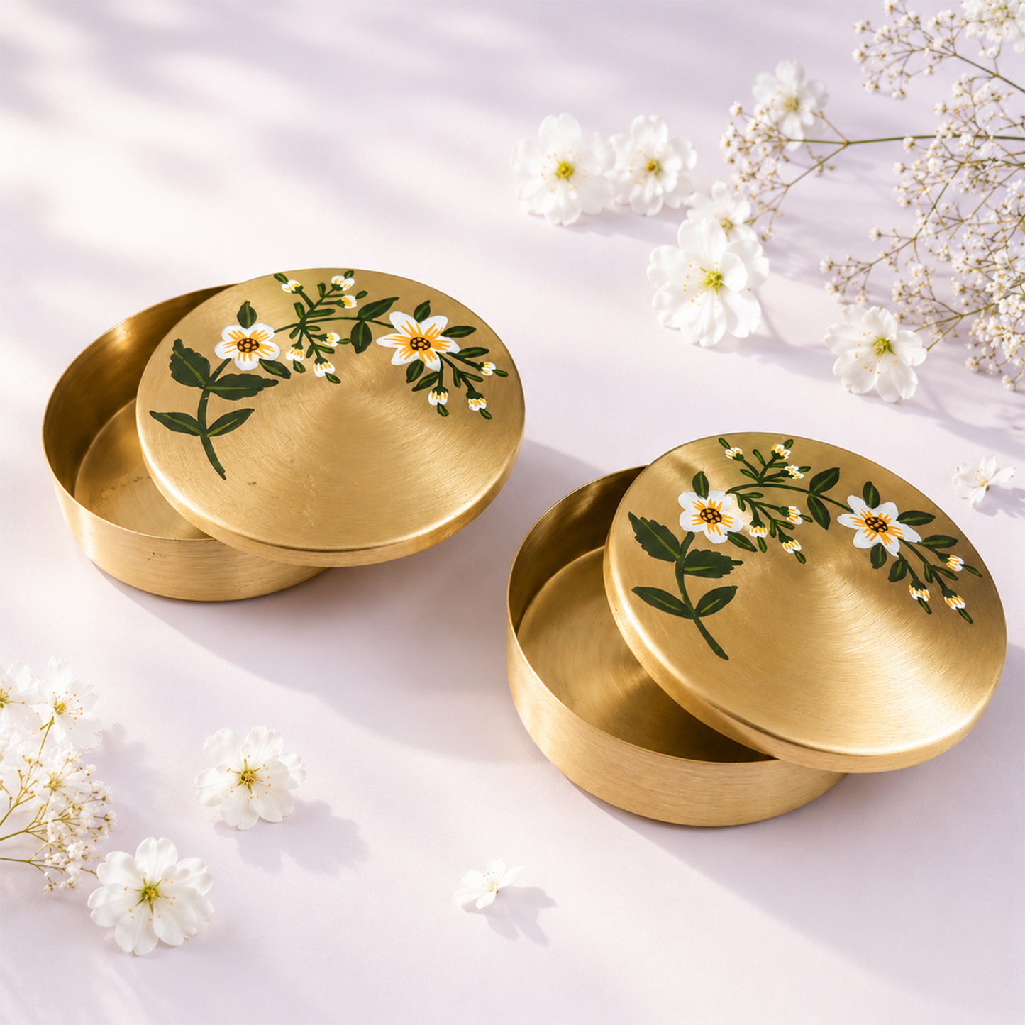 Elegant Brass Floral Handpainted Box Set – Pack of 2
