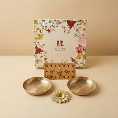 Brass Bloom Plates with Shubh Labh Tea Light Ensemble