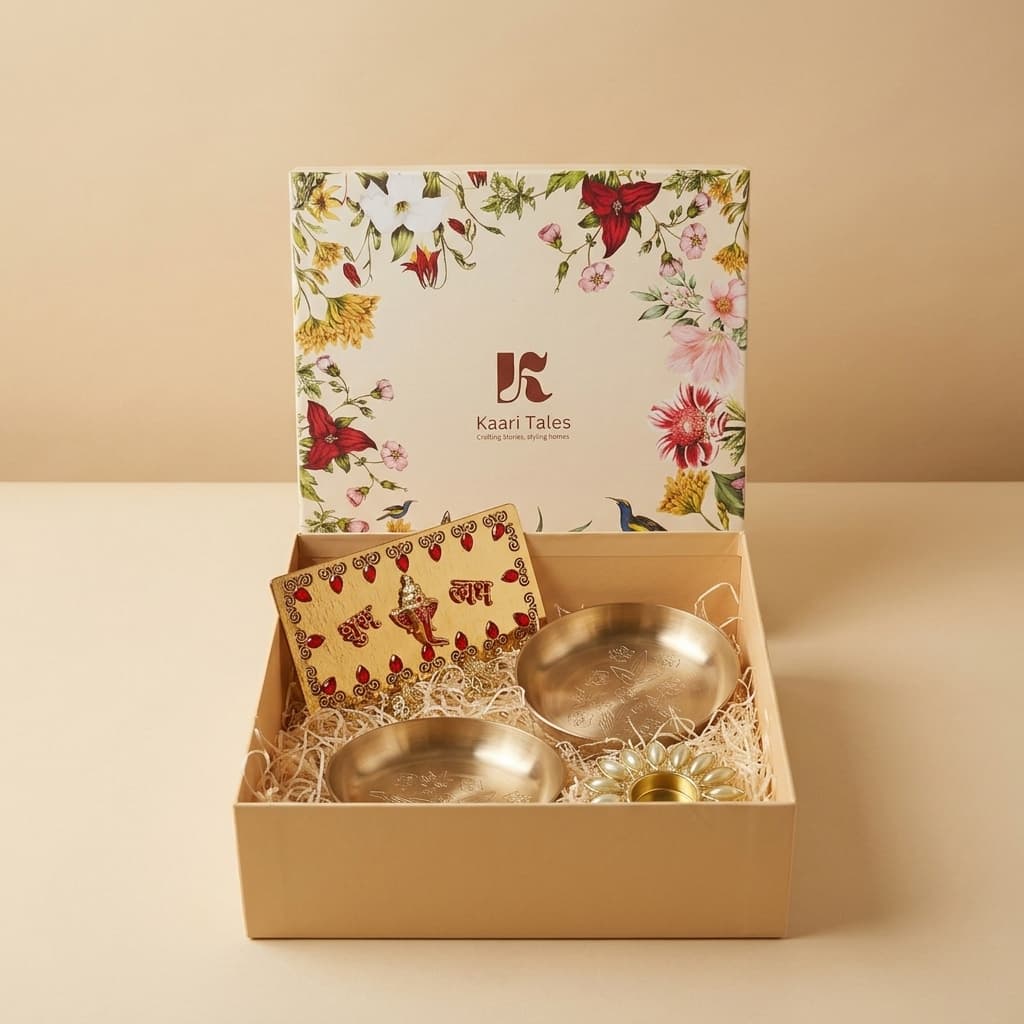 Brass Bloom Plates with Shubh Labh Tea Light Ensemble