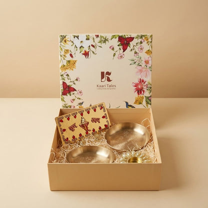 Brass Bloom Plates with Shubh Labh Tea Light Ensemble