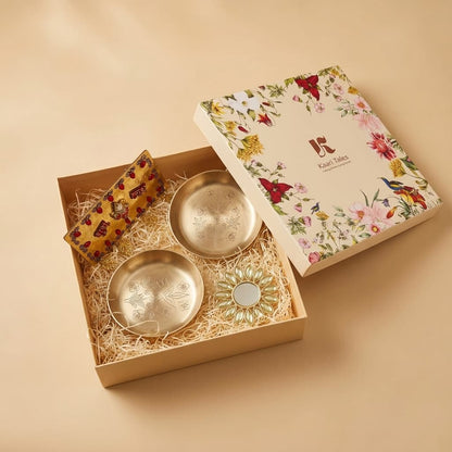 Brass Bloom Plates with Shubh Labh Tea Light Ensemble
