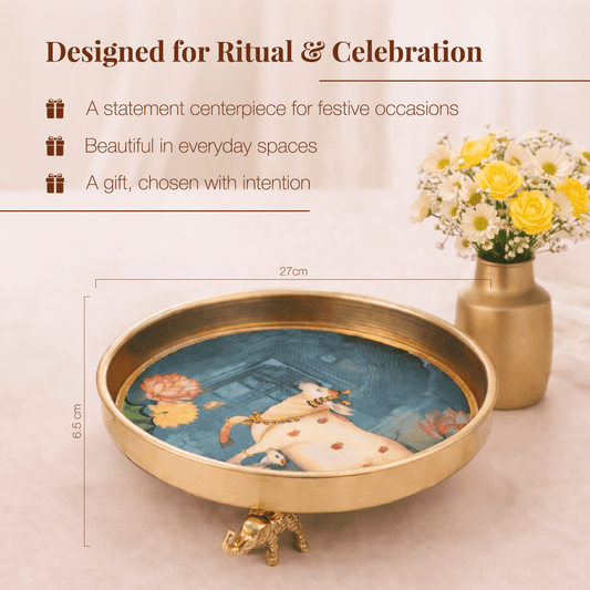 Kamadhenu Pichwai Art Elephant - Footed Urli - Set of 2 - KaariTales