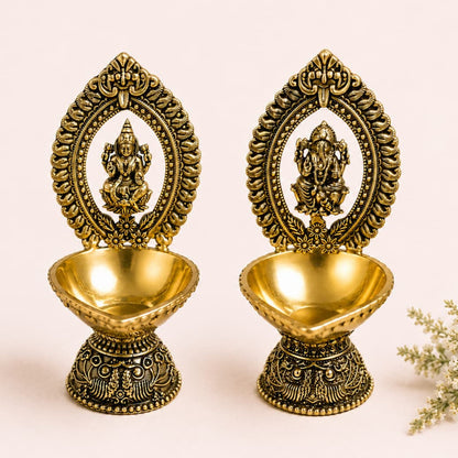 Divine Ganesha & Lakshmi Brass Diya Combo