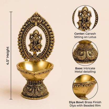 Divine Ganesha & Lakshmi Brass Diya Combo