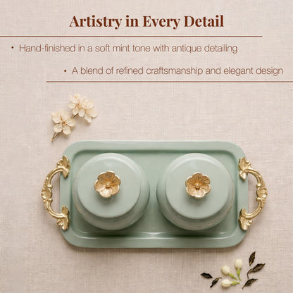 Mint Bloom Canister and Tray Duo