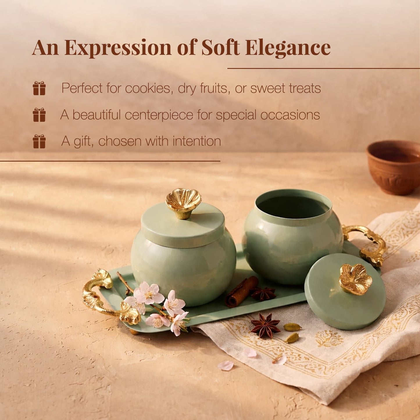 Mint Bloom Canister and Tray Duo
