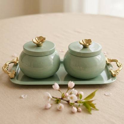 Mint Bloom Canister and Tray Duo