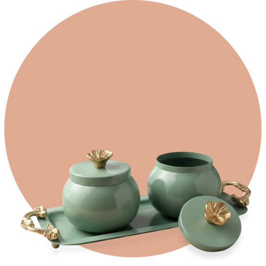 Mint Bloom Canister and Tray Duo