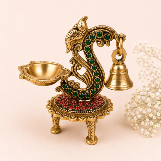 Antique Kundan Hamsa Brass Bell Diya