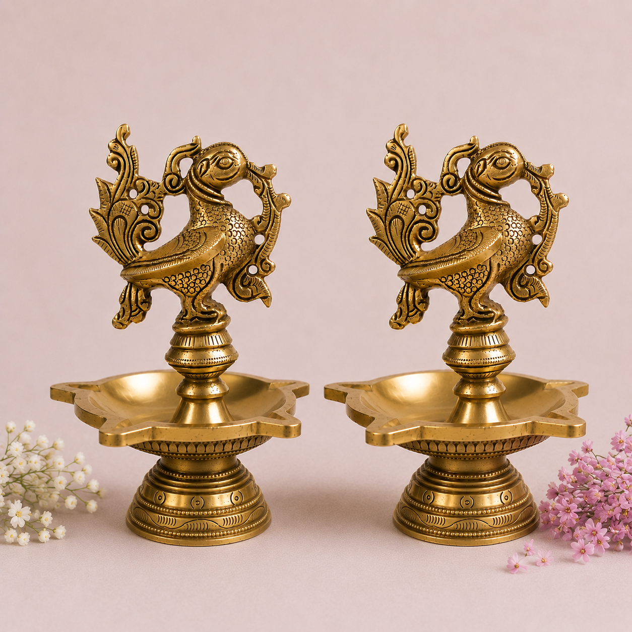 Peacock Grace Heritage Brass Diya Set of - 2