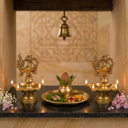Peacock Grace Heritage Brass Diya Set of - 2