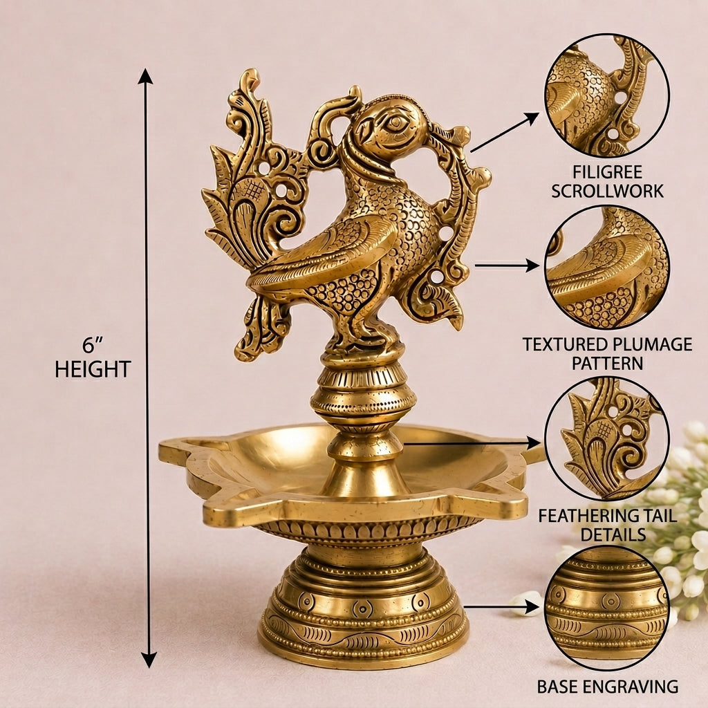Peacock Grace Heritage Brass Diya Set of - 2