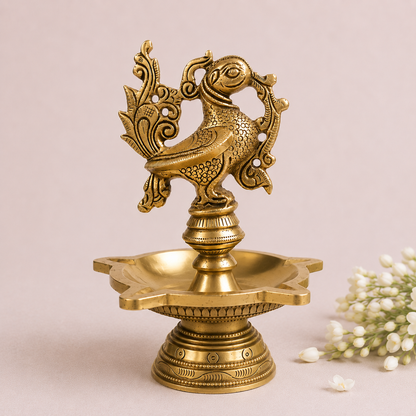 Peacock Grace Heritage Brass Diya