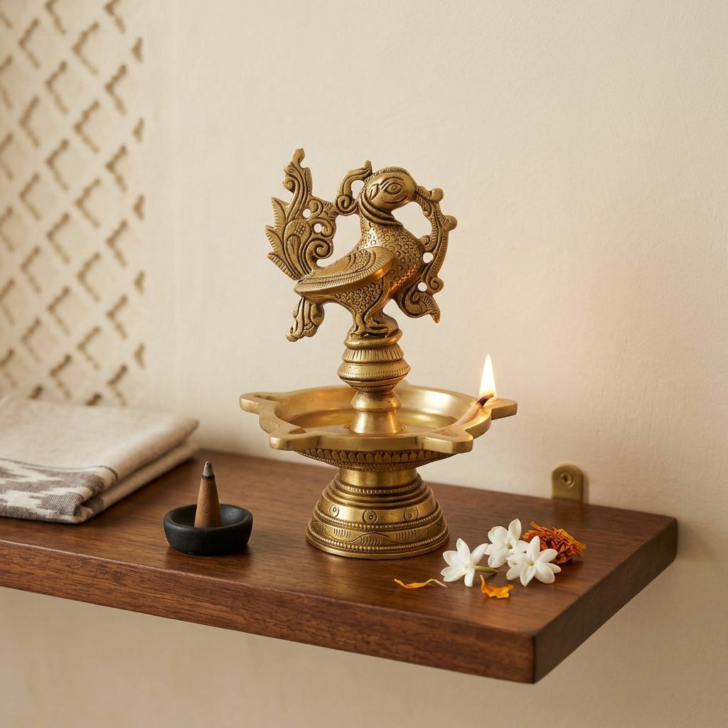 Peacock Grace Heritage Brass Diya